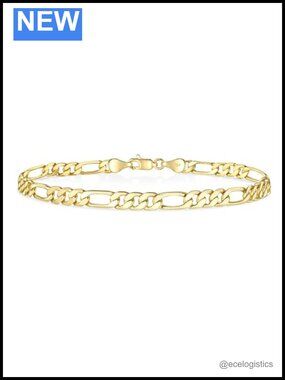14K Gold Filled Figaro Chain Bracelet 4mm Diamond Cut Lobster Clasp